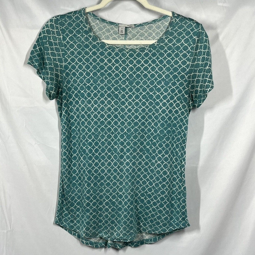 Halogen Nordstrom Women's Modal Linen XS Teal Geometric Short Sleeve T-Shirt